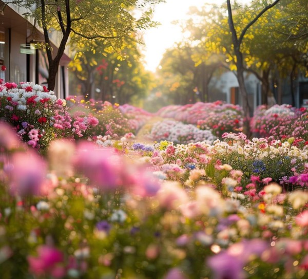 即墨商贸城服务部，花香满街，韵达之韵，诗意栖居